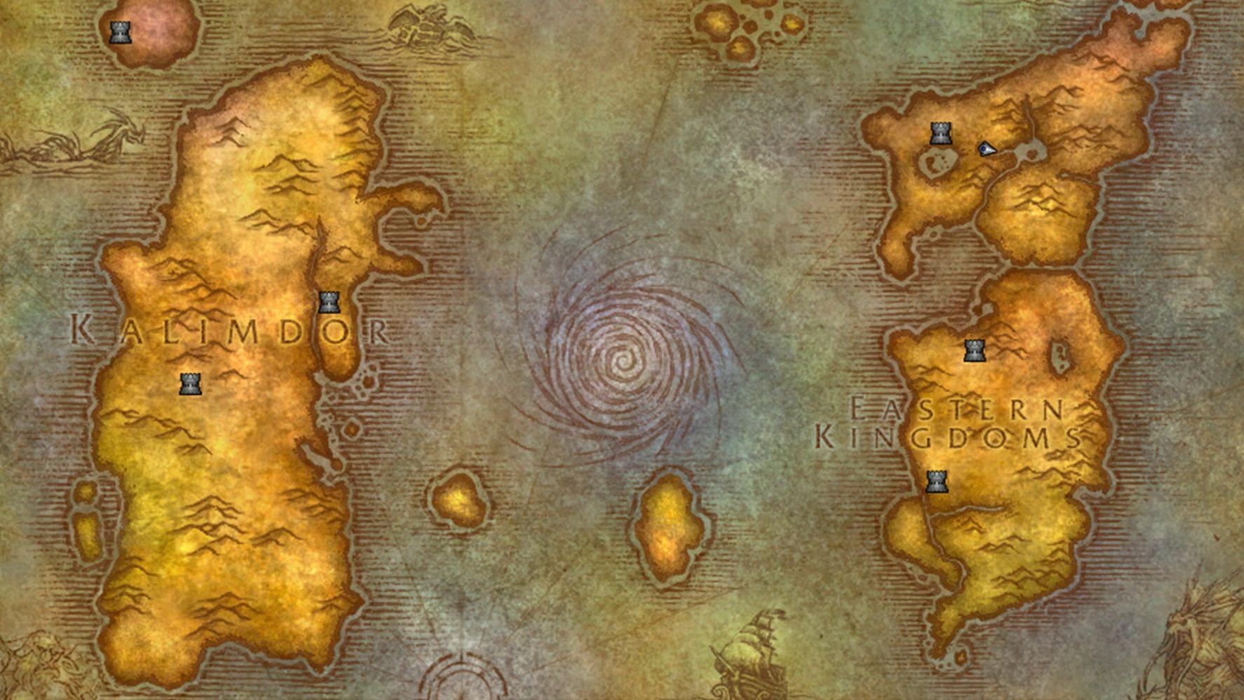 Map of Azeroth showing the Eastern Kingdoms and Kalimdor